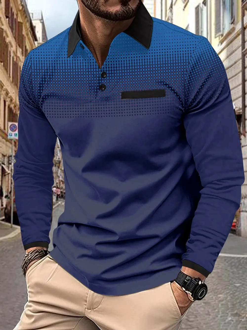 Men's Full Size Collared Neck Long Sleeve Polo Plus Size, image 3