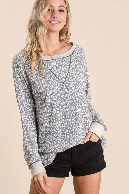 Leopard Round Neck Long Sleeve T-Shirt, image 5