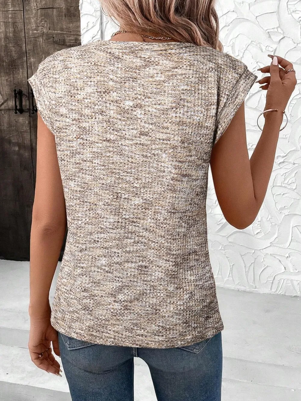 Round Neck Knit Cap Sleeve Top, image 9