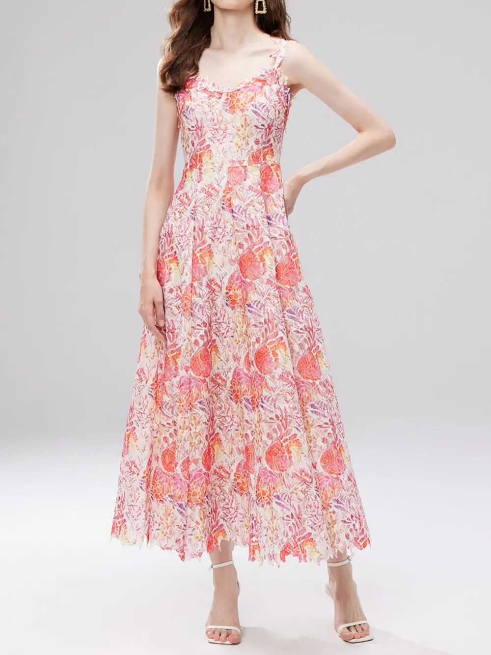 Floral Lace Sleeveless V-Neck Midi Dress, image 20