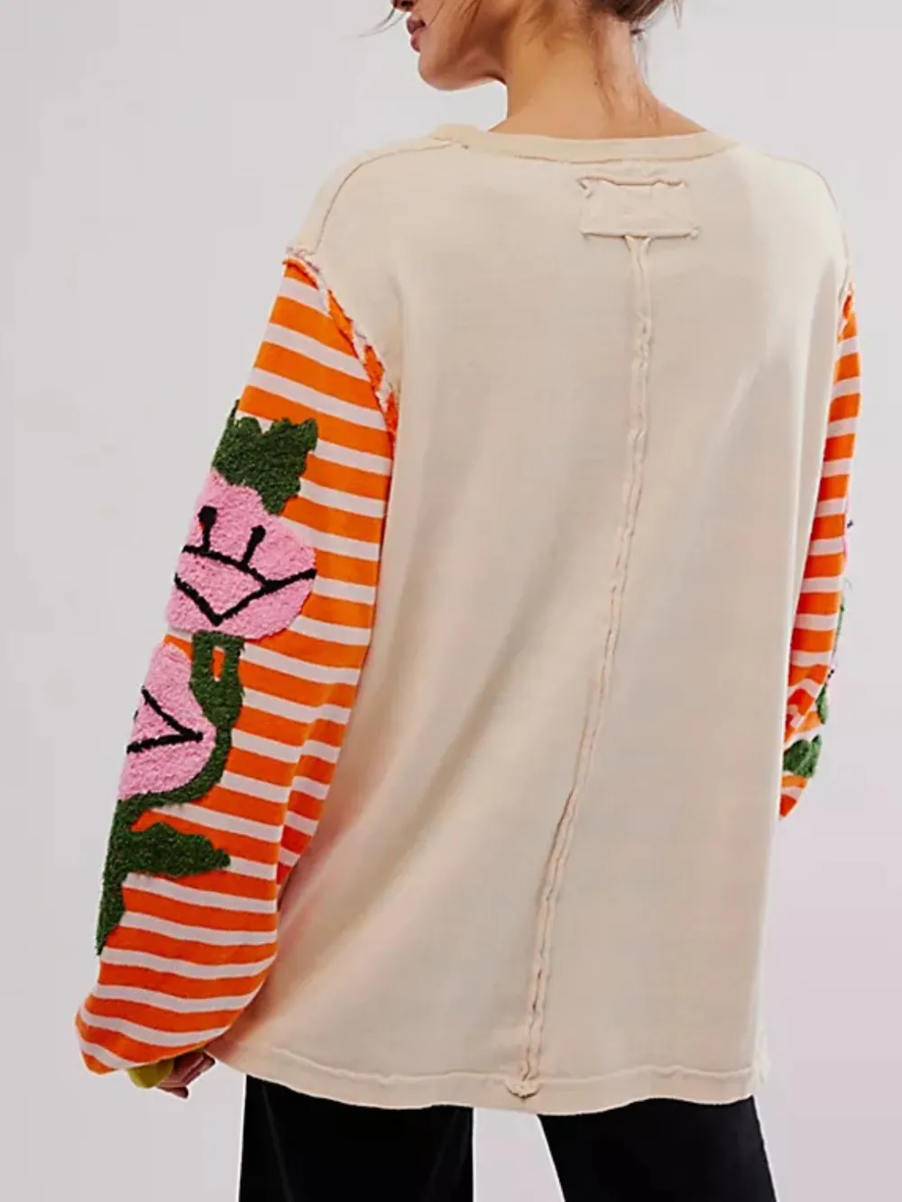 Striped Round Neck Long Sleeve Sweatshirt, image 3