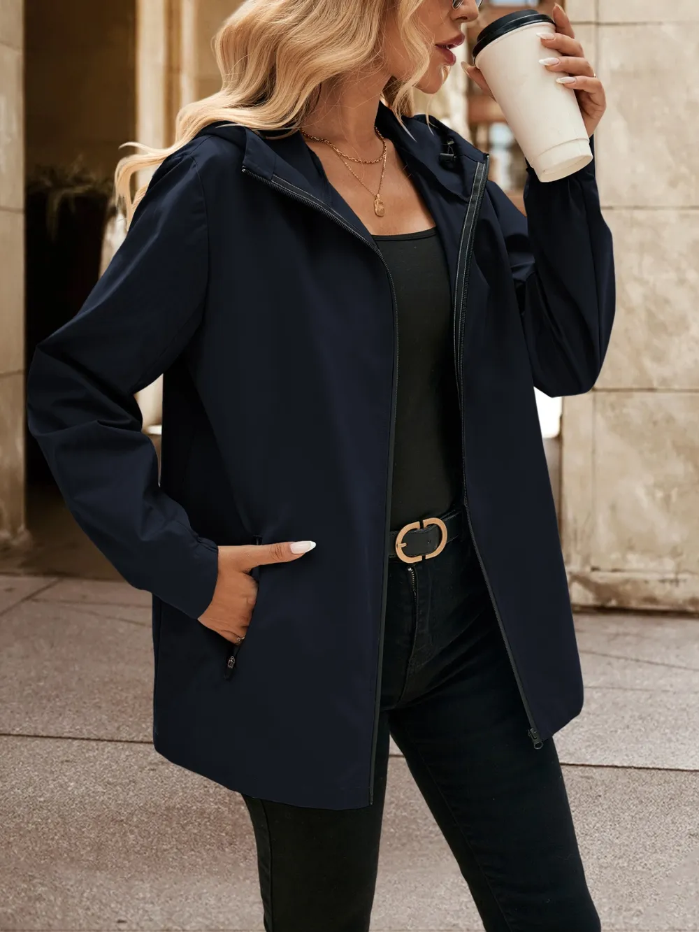 Pocketed Zip Up Hooded Jacket, image 10