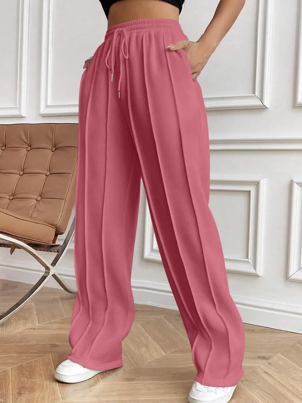 Drawstring Elastic Waist Pants with Pockets, image 15
