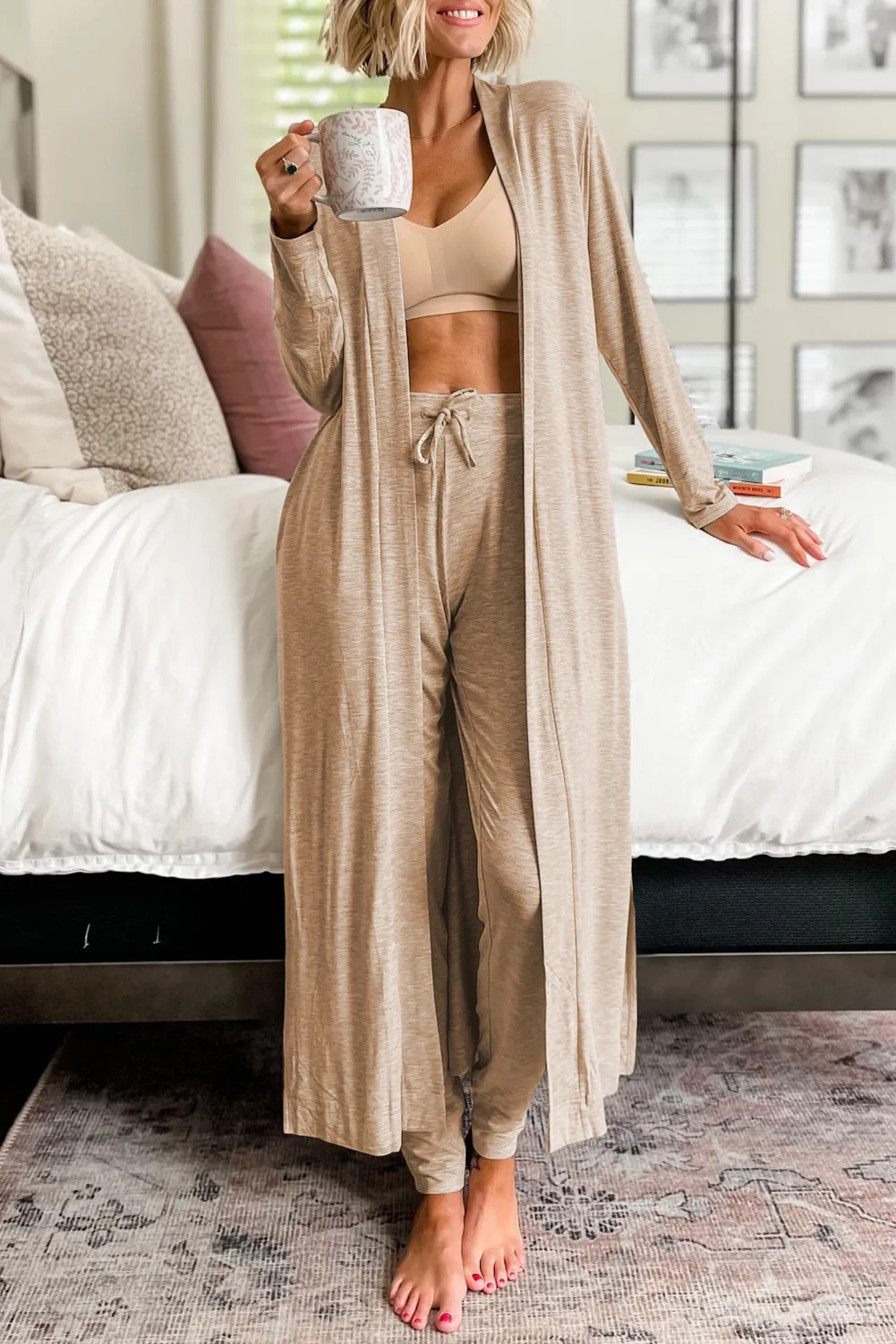 Open Front Long Sleeve Cardigan and Pants Lounge Set, image 6