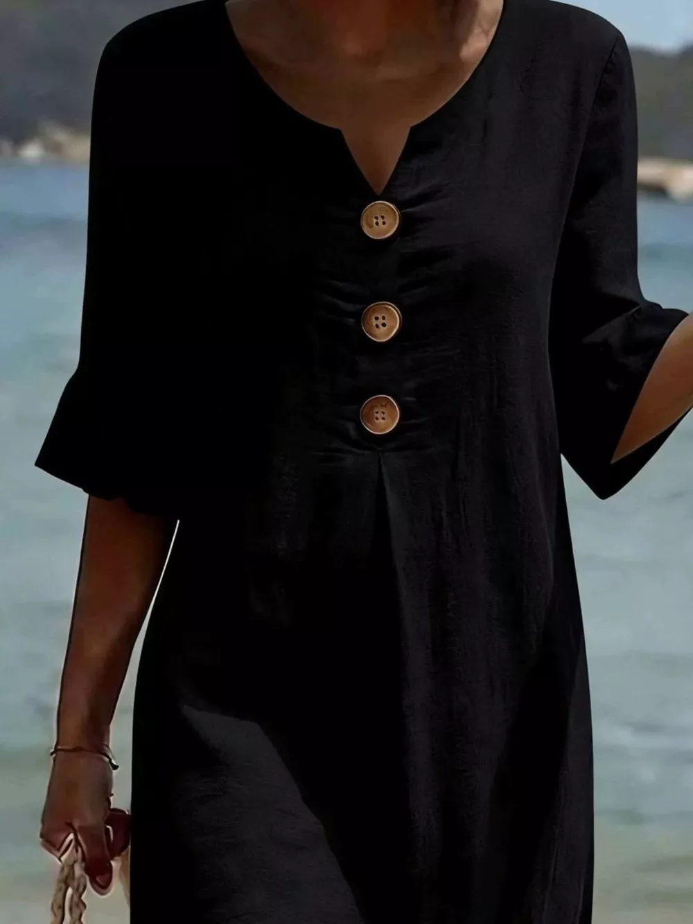 Full Size Casual Decor Button Dress with Ruffle Sleeves Plus Size, image 4