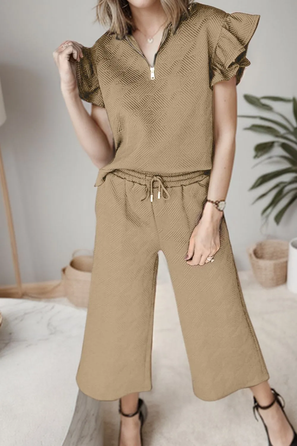Ruffled Quarter Zip Top and Drawstring Pants Set, image 6