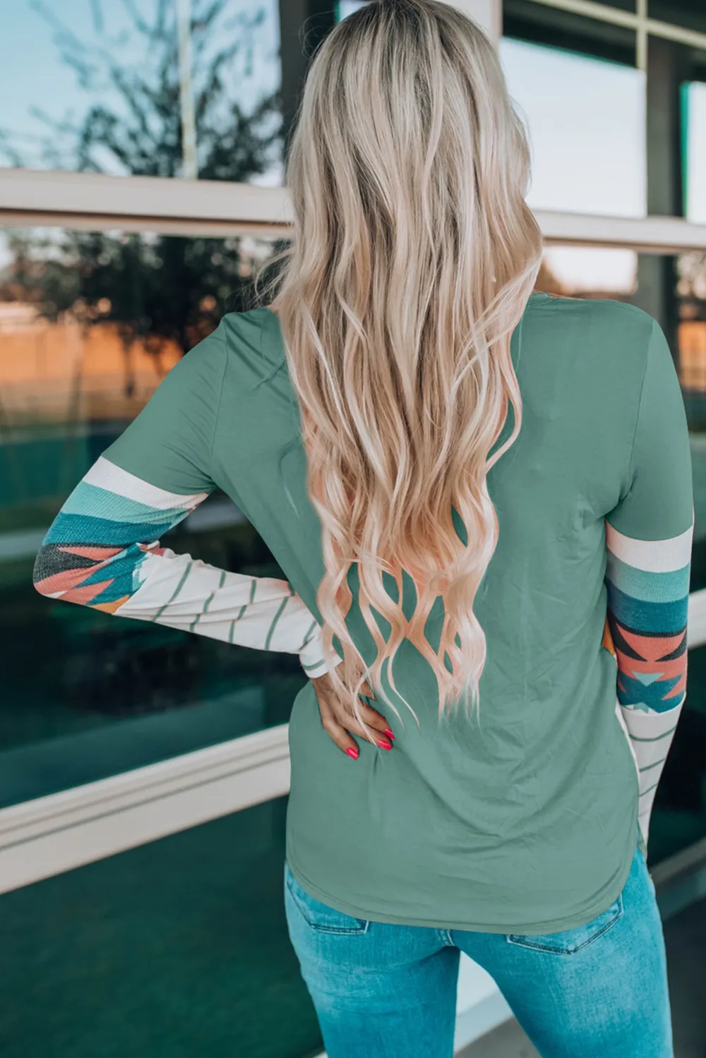 Geometric Round Neck Long Sleeve T-Shirt, image 4