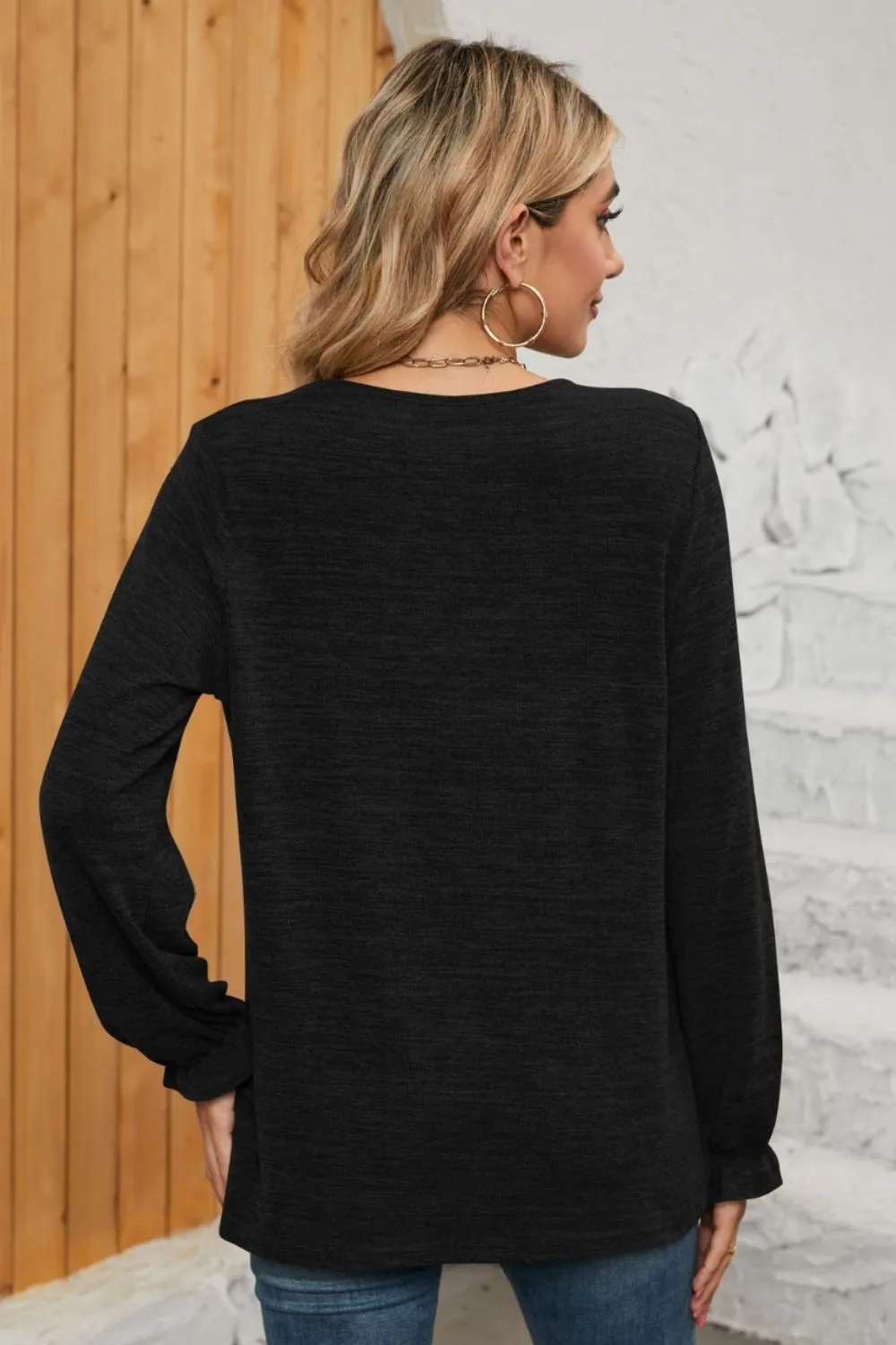 Ruched Round Neck Flounce Sleeve T-Shirt, image 16