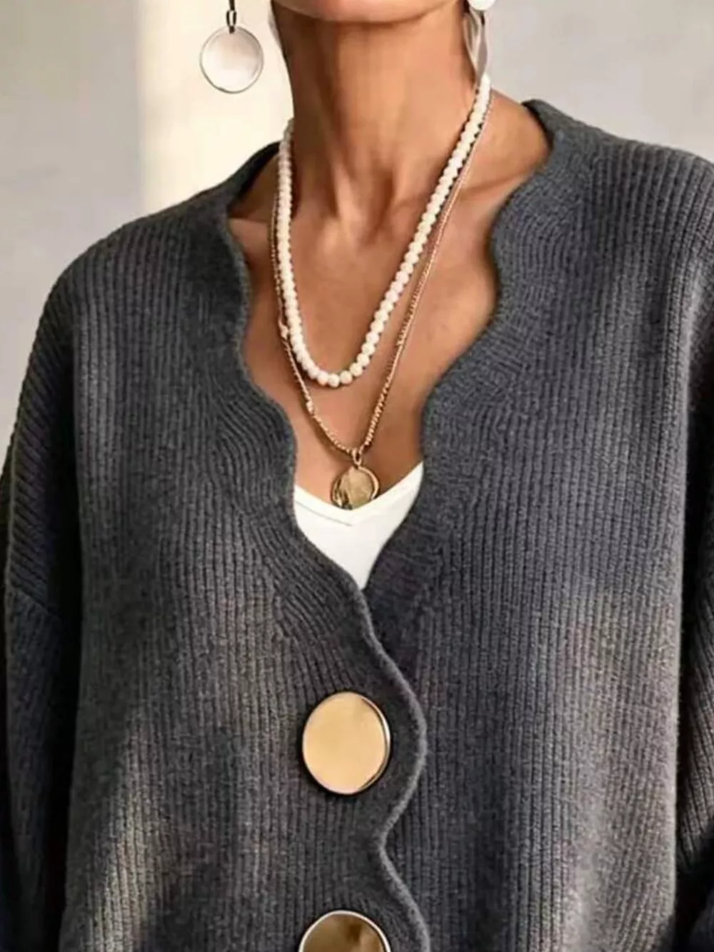 Full Size Scalloped-Edge Oversized Button-Down Cardigan Plus Size, image 17