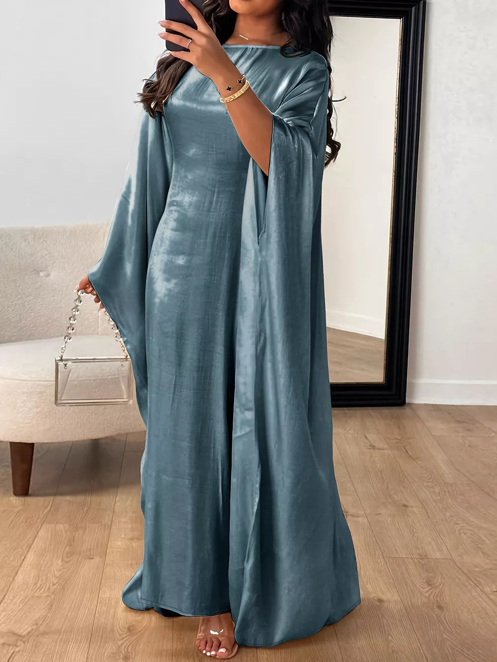 Round Neck Kimono Sleeve Maxi Dress, image 3