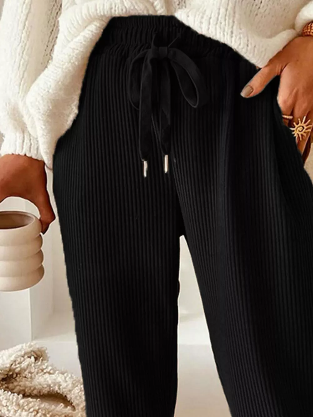 Casual Corduroy Drawstring Waist Pants, image 7