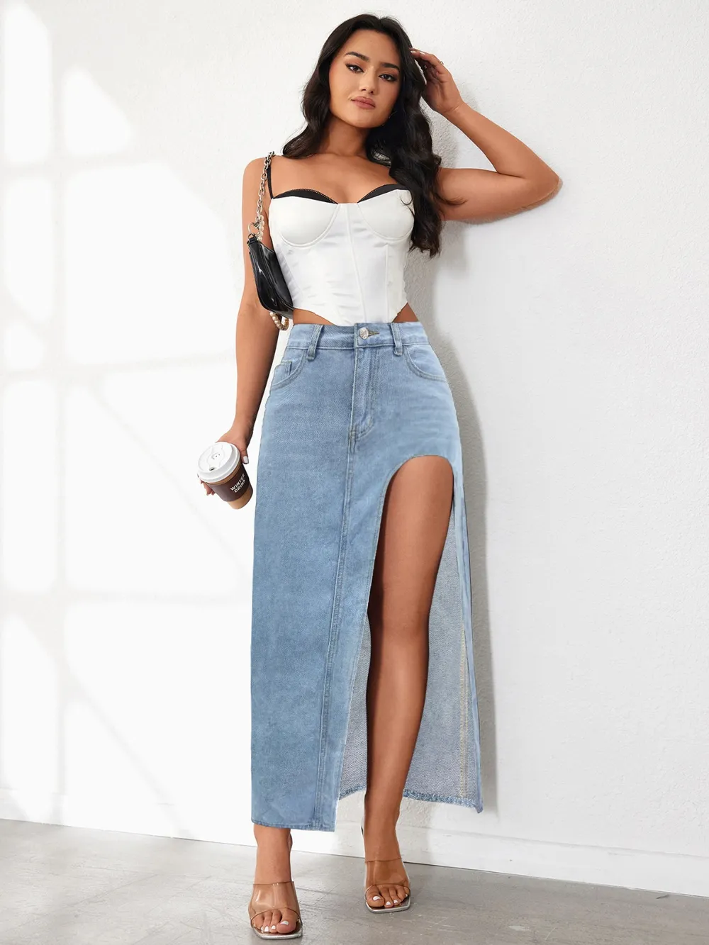 High Rise Slit Denim Skirt, image 7