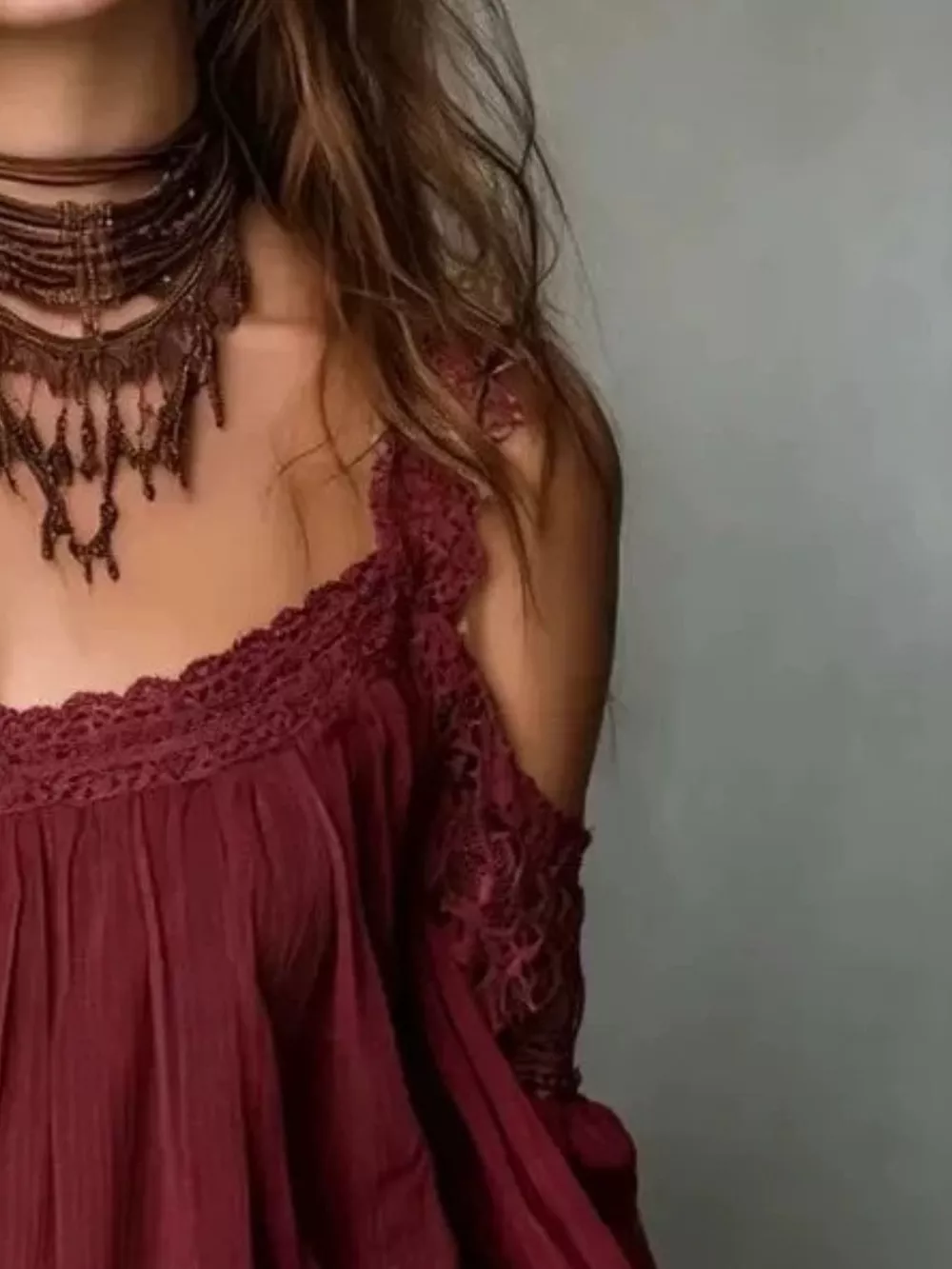 Lace Trim Cold Shoulder Blouse, image 4