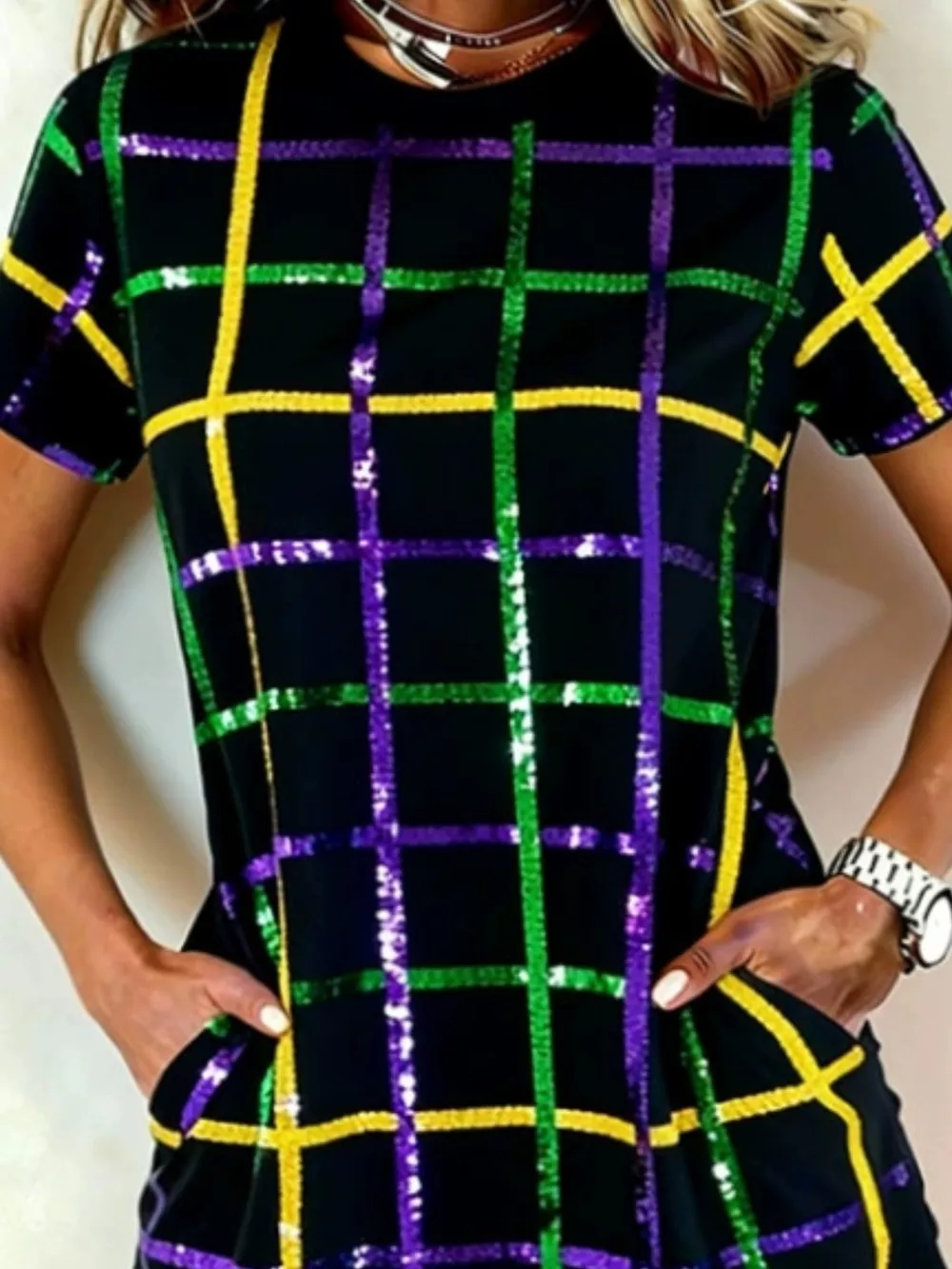 Full Size Plaid Short Sleeve Mini Dress Plus Size, image 3