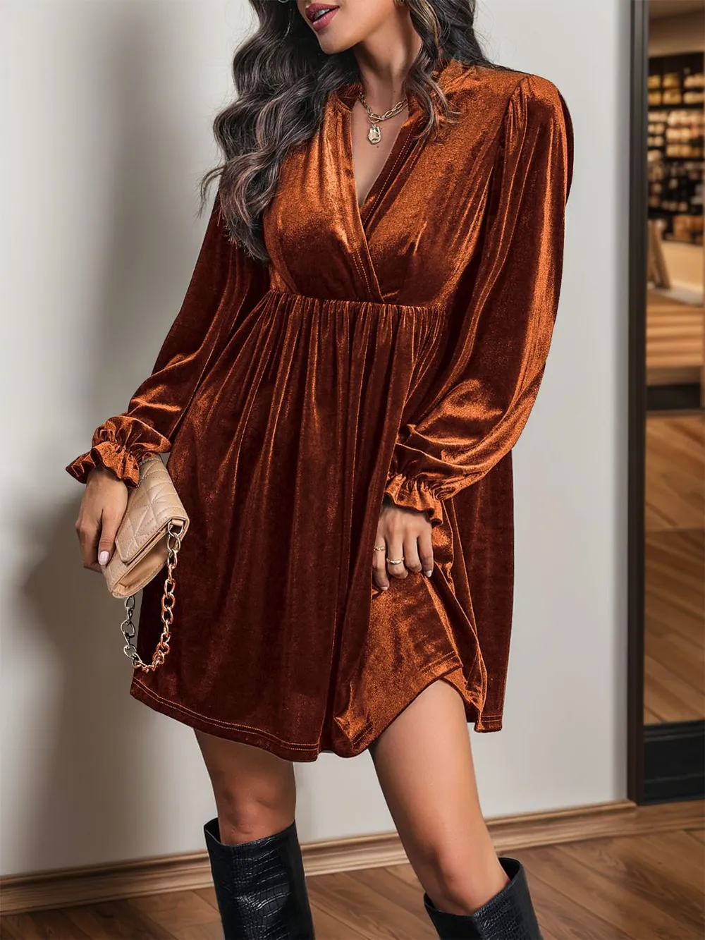 Ruched Surplice Long Sleeve Mini Dress, image 13