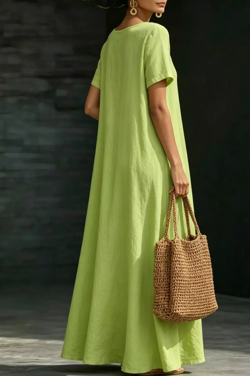 Full Size Casual Loose Short Sleeve Maxi Dress Plus Size, image 3