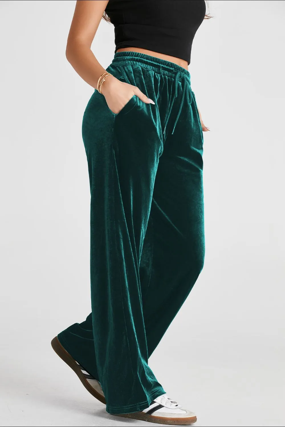 Drawstring Waist Wide Leg Active Pants, image 6