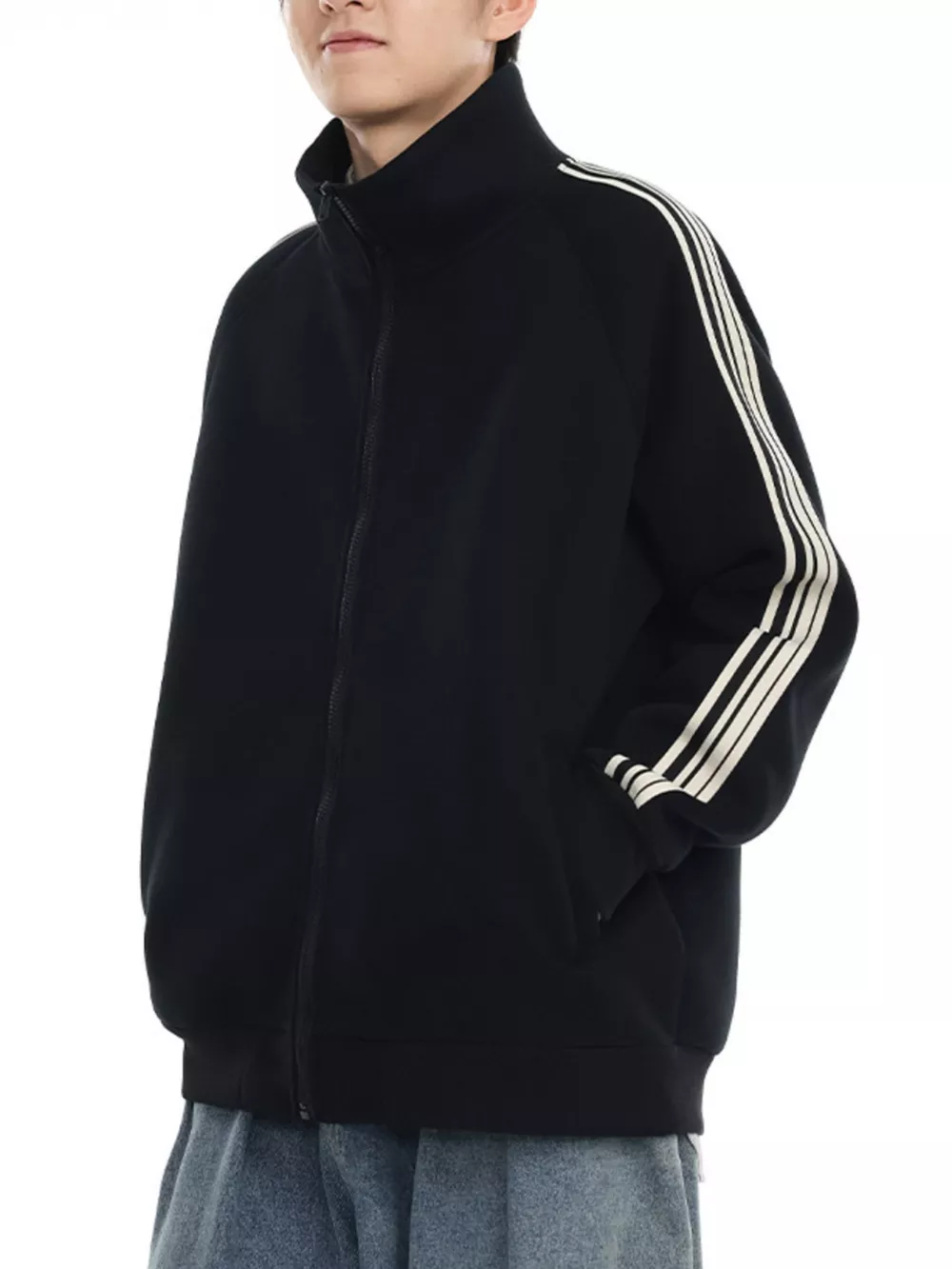 Men's Plus Size Striped Sleeve Zip-Up Sweatshirt, image 2