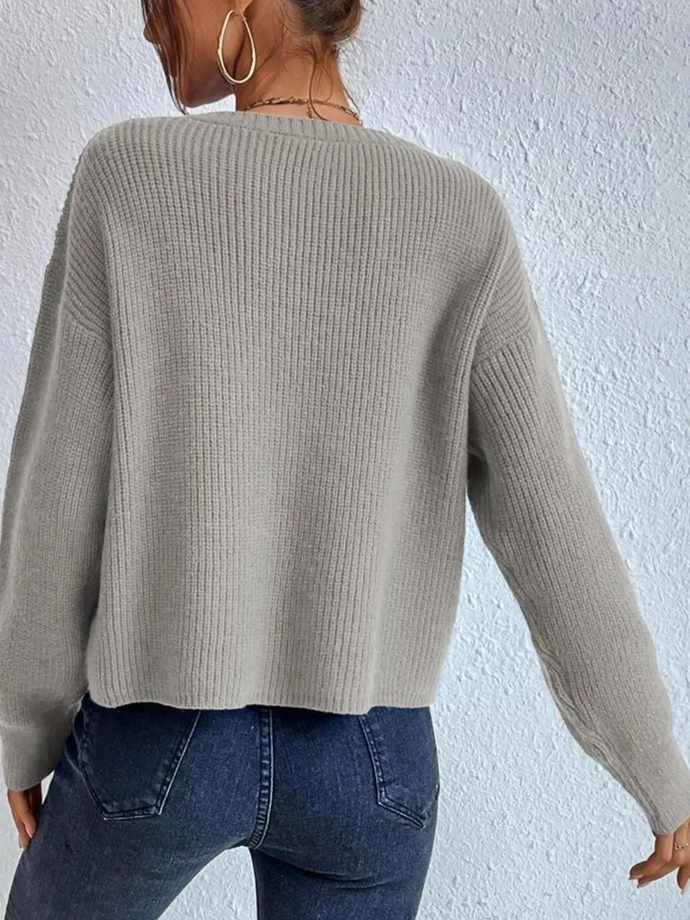 Ribbed Knit Dropped Shoulder Sweater, image 21