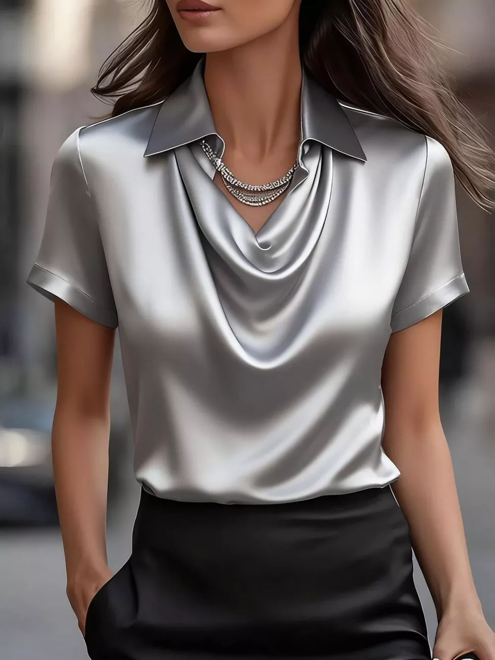 Full Size Satin Cowl Neck Blouse Plus Size, image 16