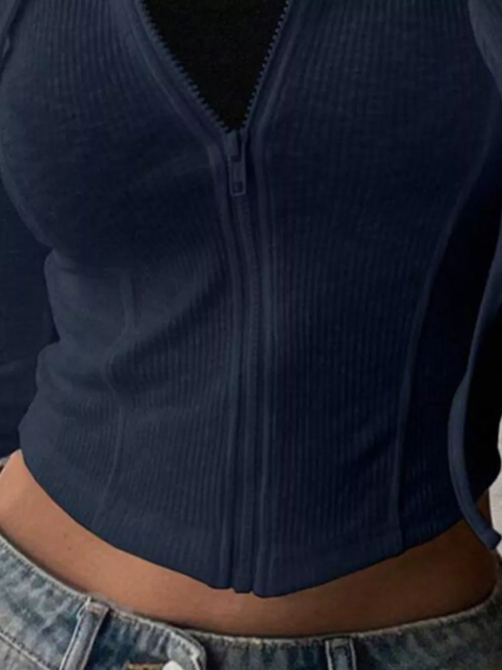 Ribbed Knit Cropped Zip-Up Outerwear, image 2