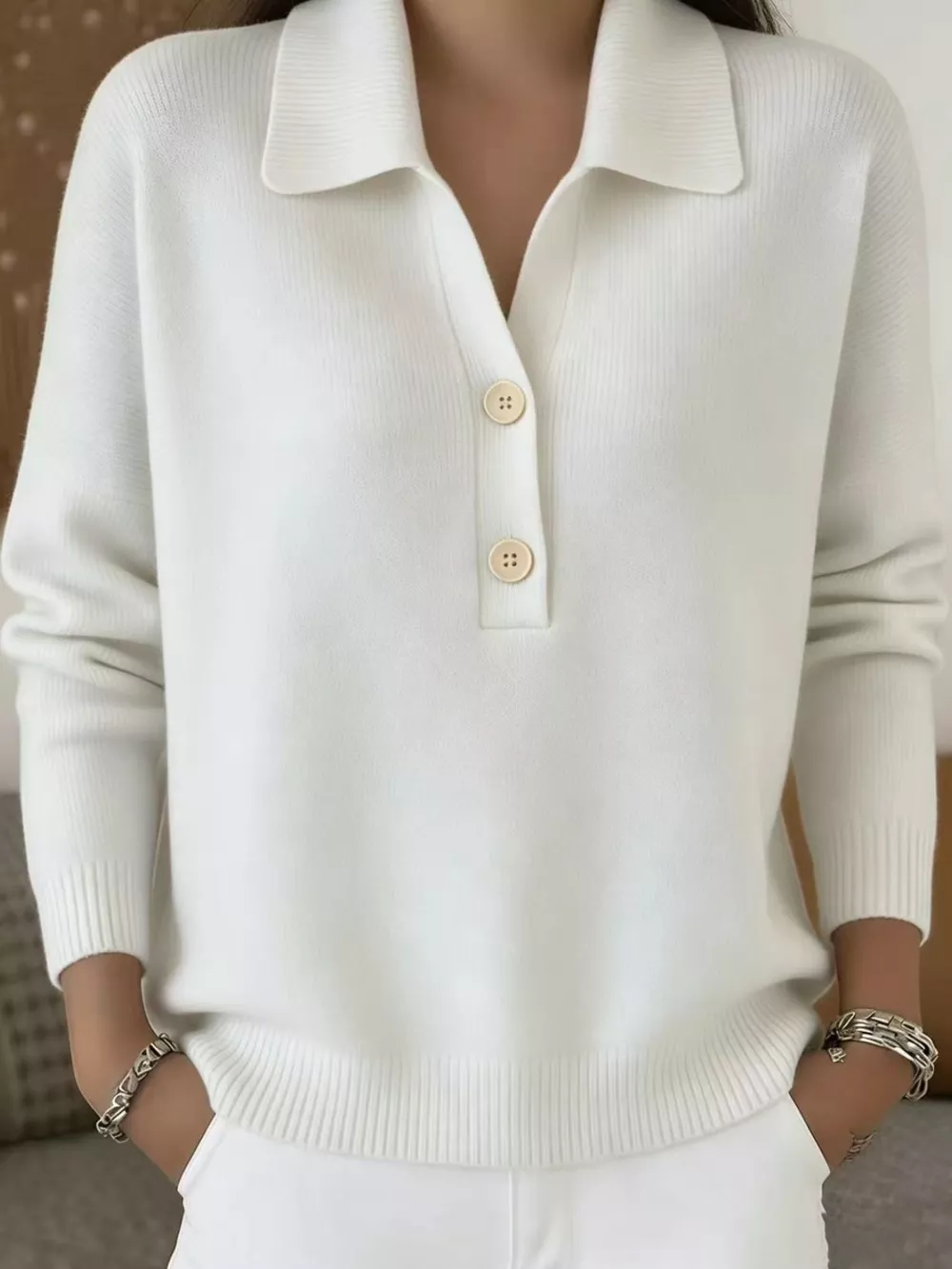 Ribbed Knit Button Detail Sweater, image 4