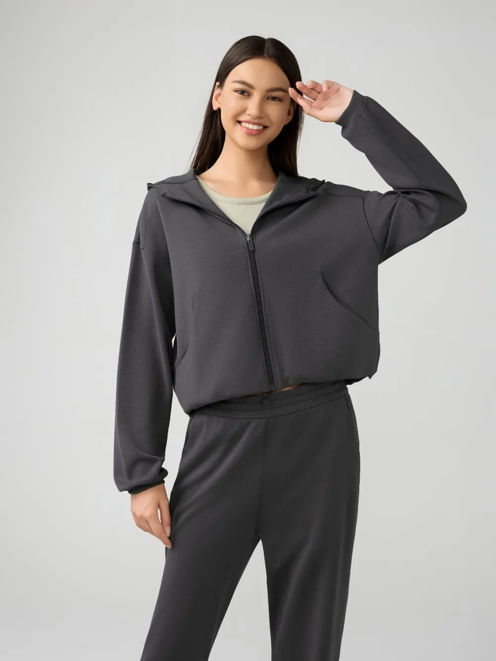 Zip Up Dropped Shouder Active Hooded, image 7