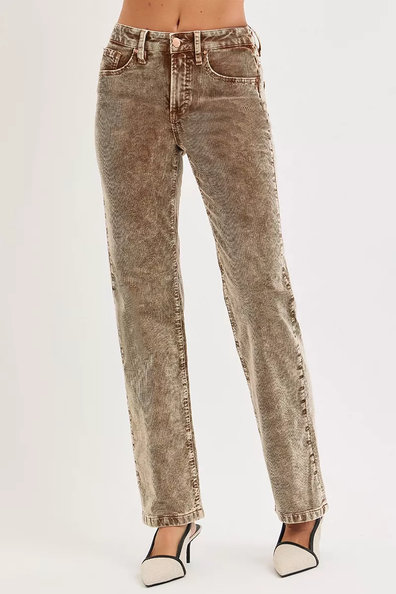 Tummy Control Mid Rise Straight Leg Corduroy Pants