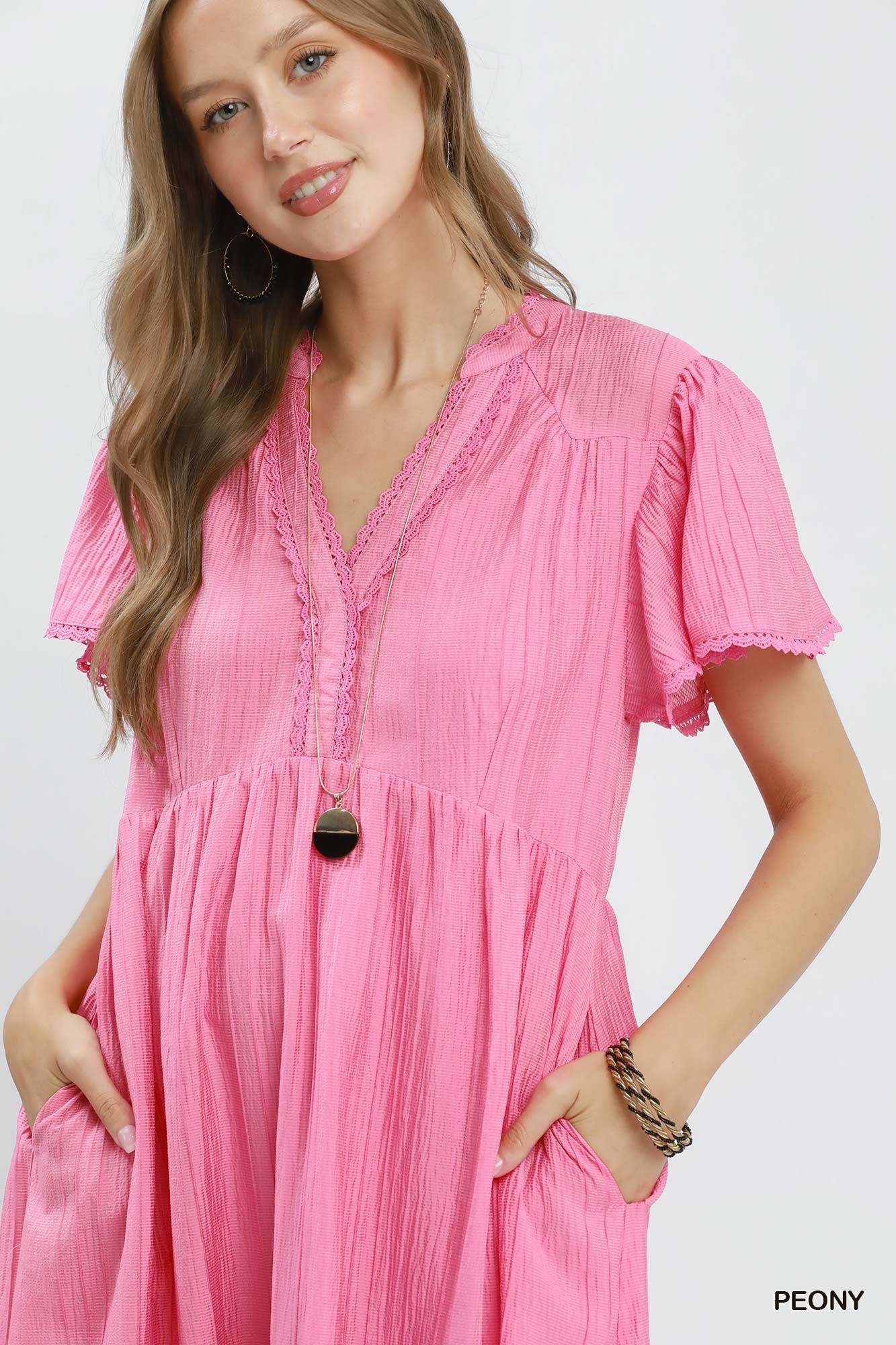 Textured Tiered Midi Dress with Side Pockets, image 5