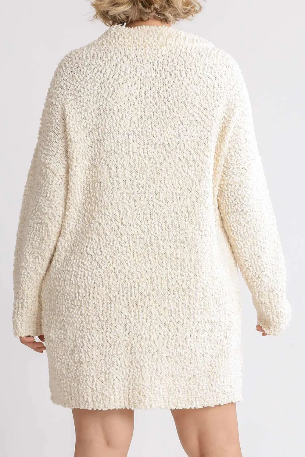 Full Size High Low Long Sleeve Boucle Sweater Dress Plus Size, image 5