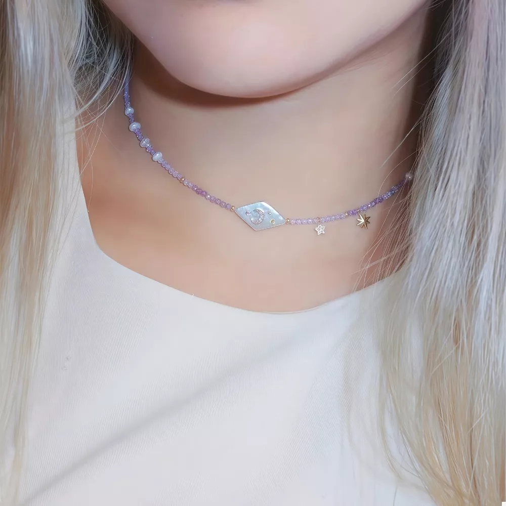 Freshwater Pearl Star Moon Beaded Necklace, image 6