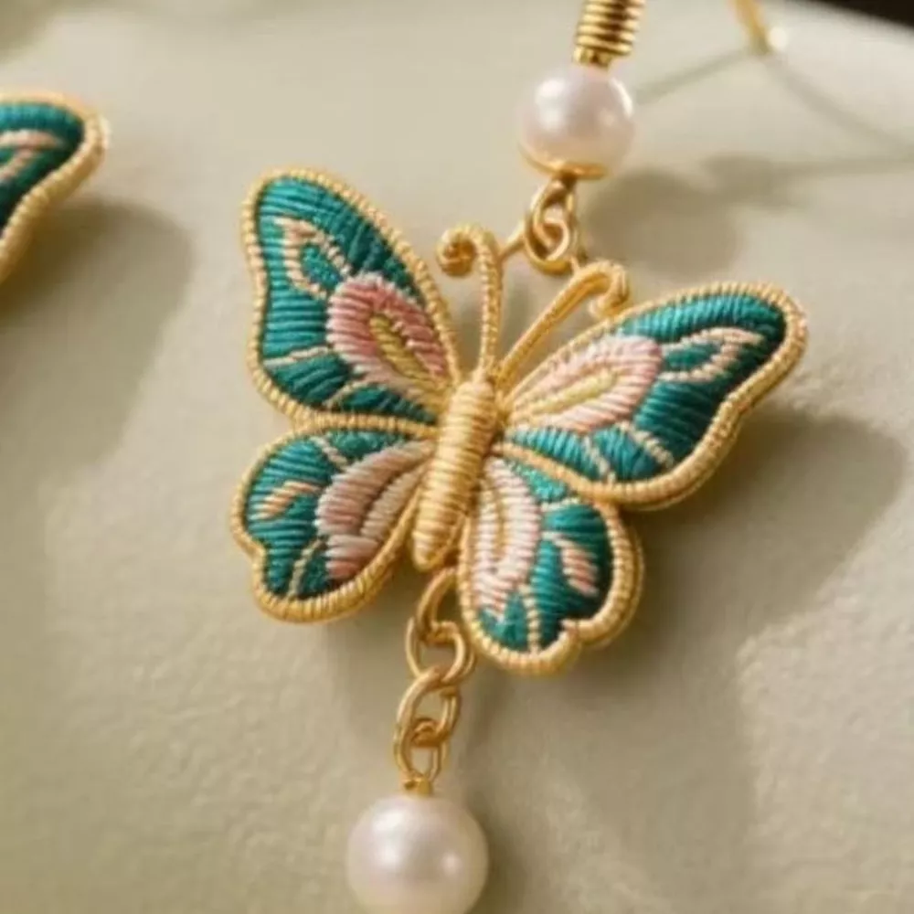 Butterfly Dangle Earrings with Pearls, image 3