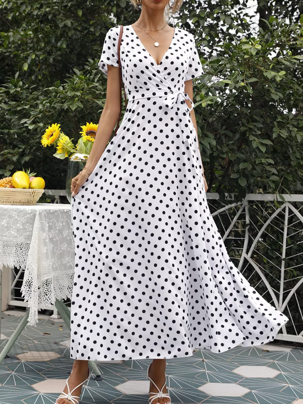 Polka Dot Wrap Maxi Dress, image 2