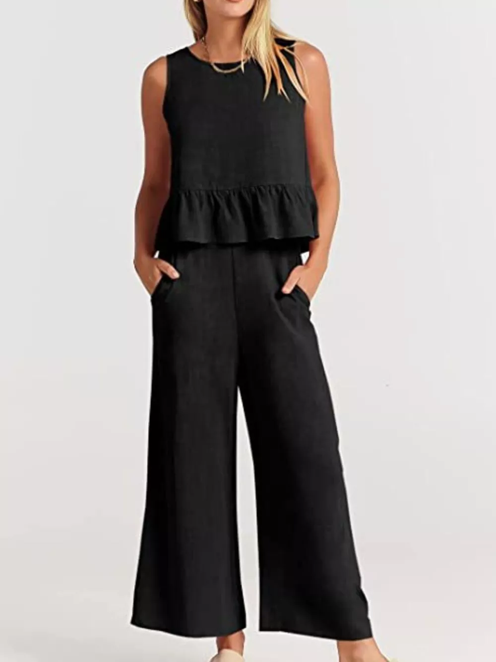 Full Size Ruffled Hem Sleeveless Top and Wide-Leg Pants Set Plus Size, image 9