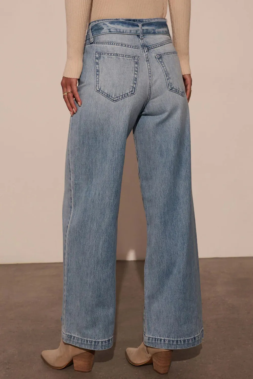 Tied Wide Leg Jeans with Pockets, image 3