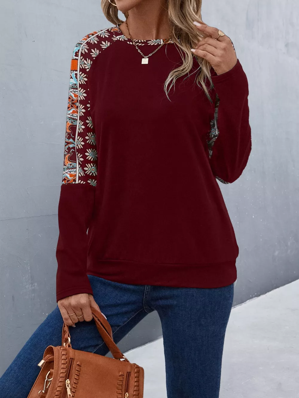 Printed Raglan Sleeve Round Neck T-Shirt, image 8