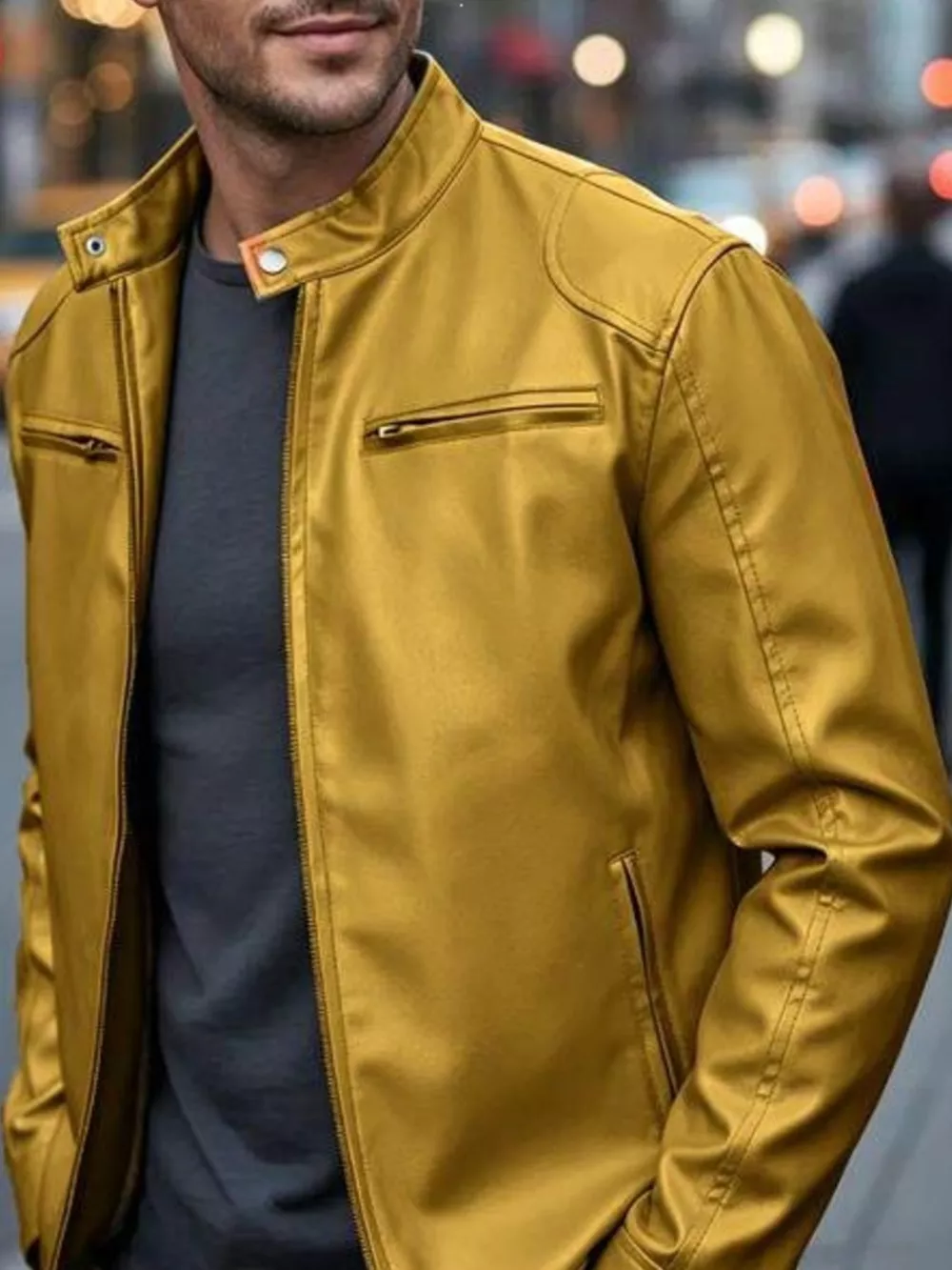 Men's Full Size Faux Leather Bomber Jacket with Zipper Pockets Plus Size, image 8