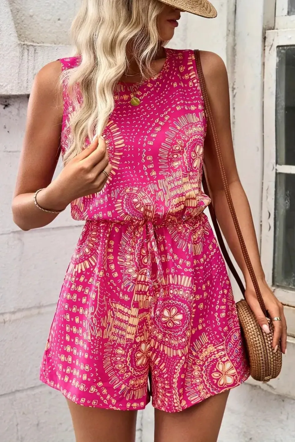 Boho Floral Print Sleeveless Summer Romper, image 10