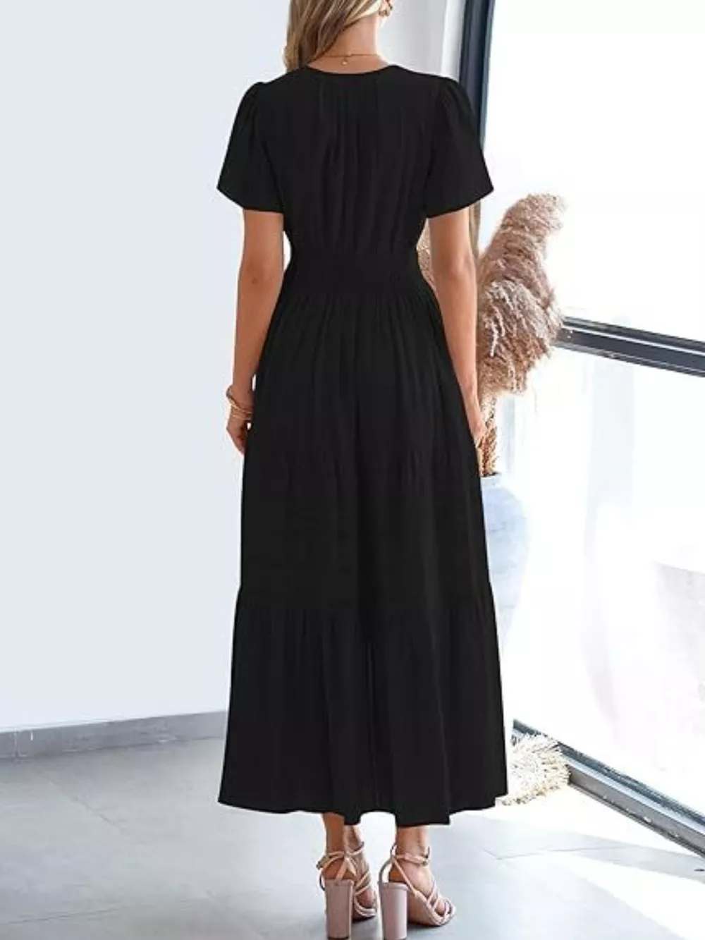 Full Size Short Sleeve Tiered Midi Dress Plus Size
