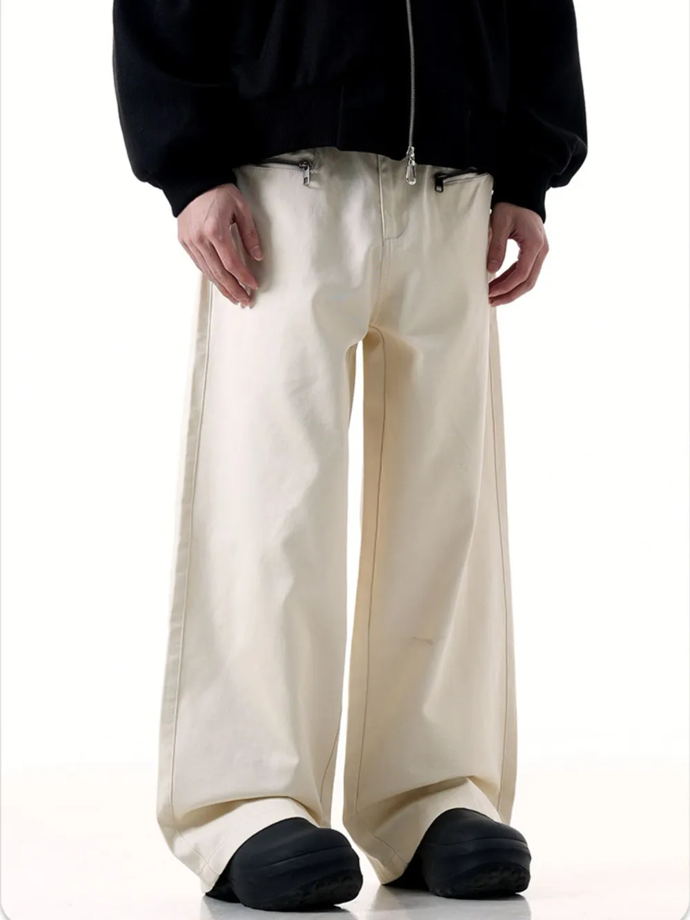 Men's Wide Leg Cargo Pants with Zipper Closure Pockets, image 5
