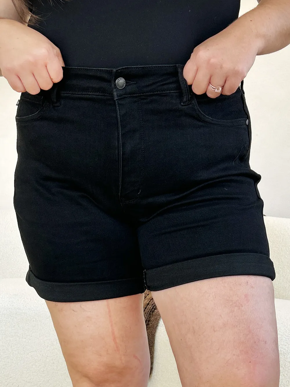 Full Size High Waist Tummy Control Cuffed Denim Shorts, image 7