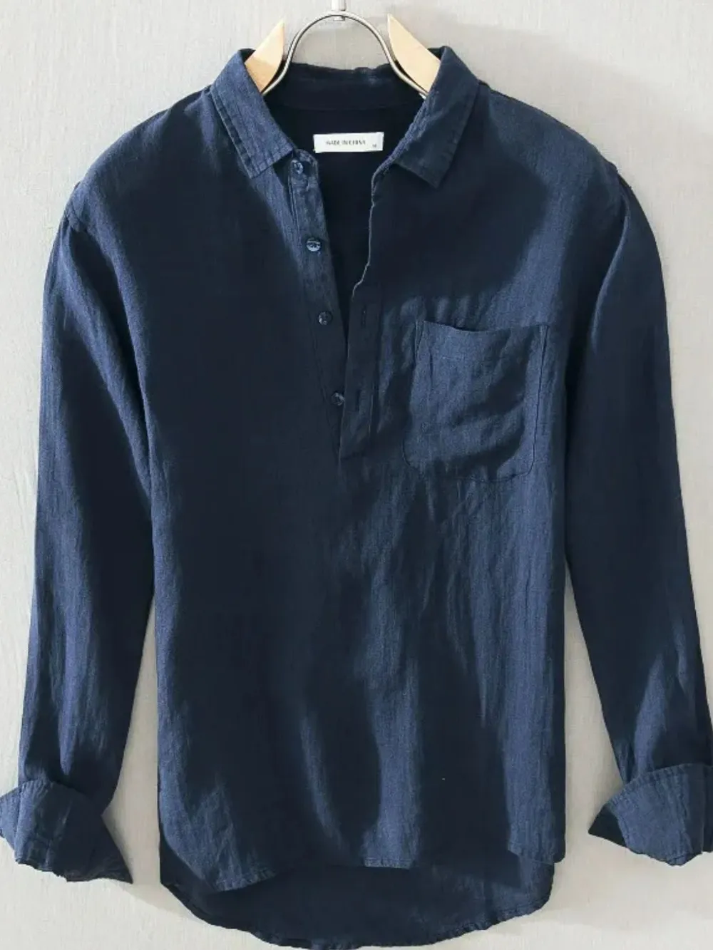 Men's Plus Size Button Detail Long Sleeve Blouse