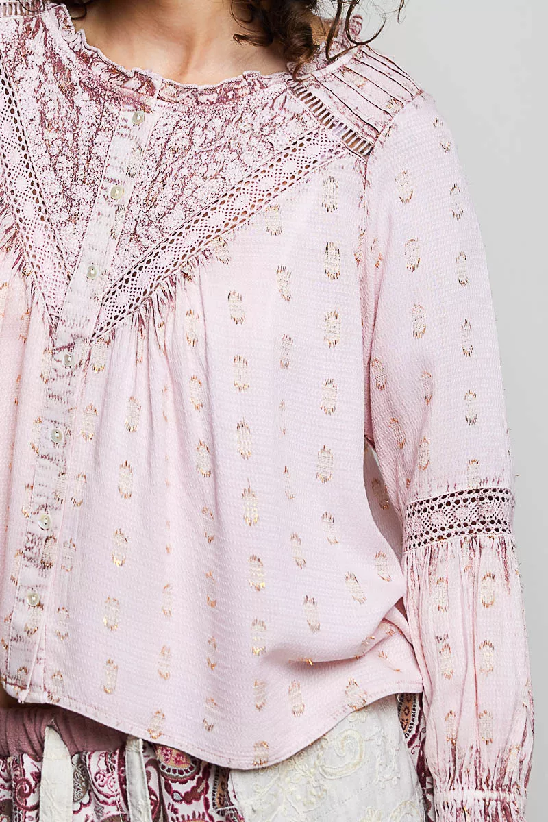 POL Mixed-Pattern Lace Detail Blouse, image 6