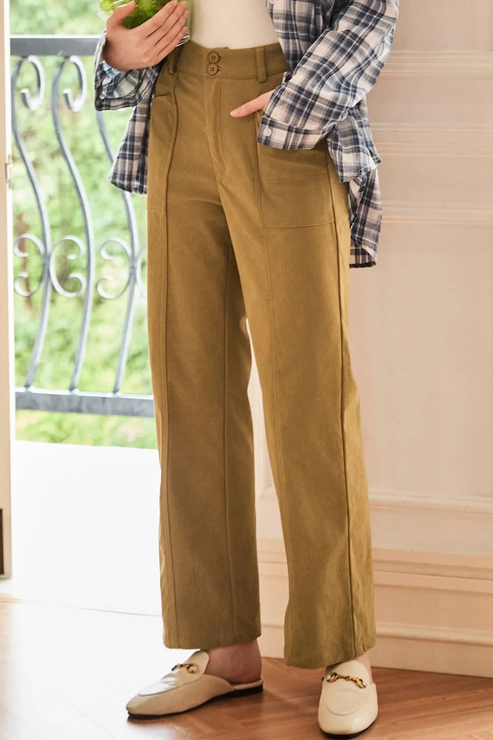 Half Elastic Waist Straight Pants, image 12