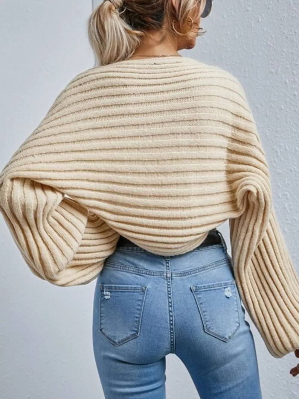 Cropped Ribbed Knit Cardigan, image 8