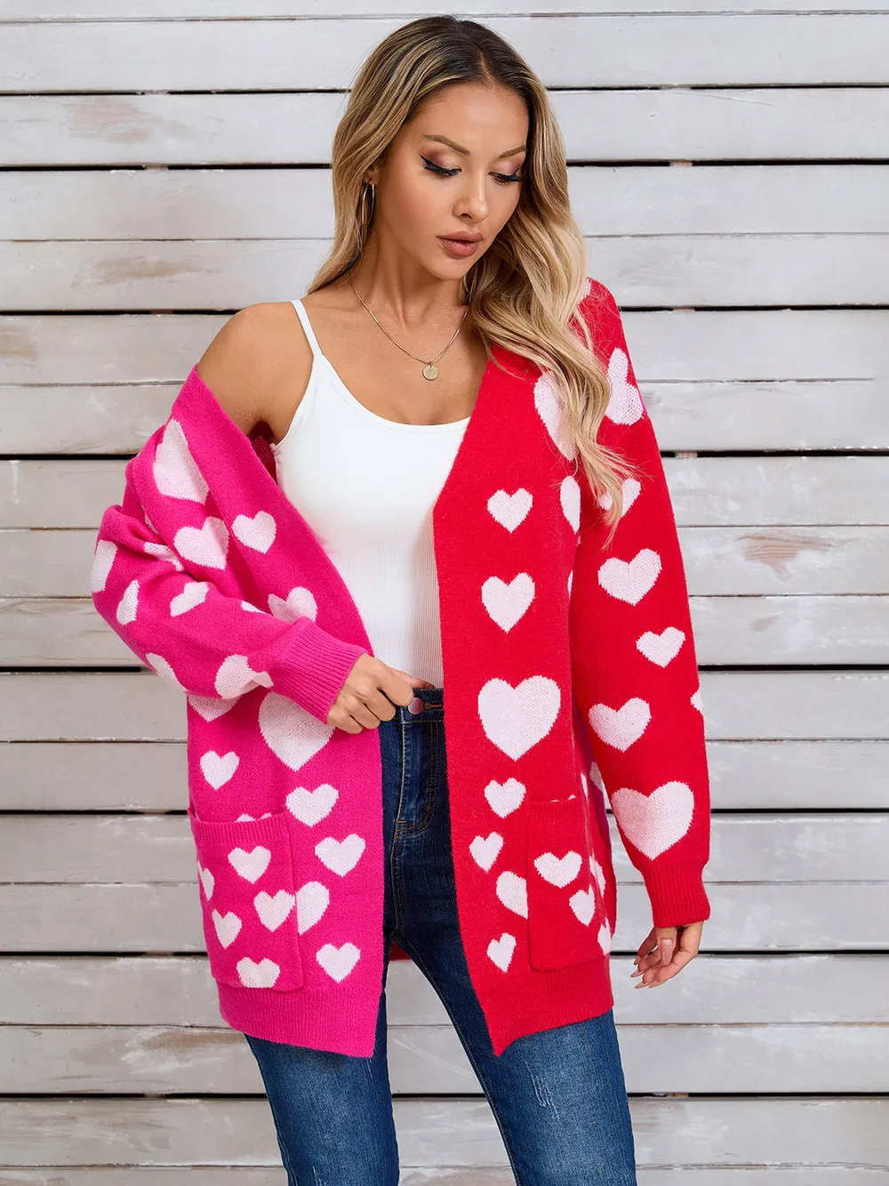 Heart Open Front Long Sleeve Cardigan, image 5