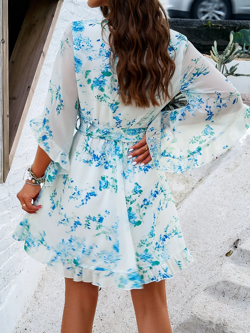 Ruffled Printed Surplice Half Sleeve Mini Dress, image 7