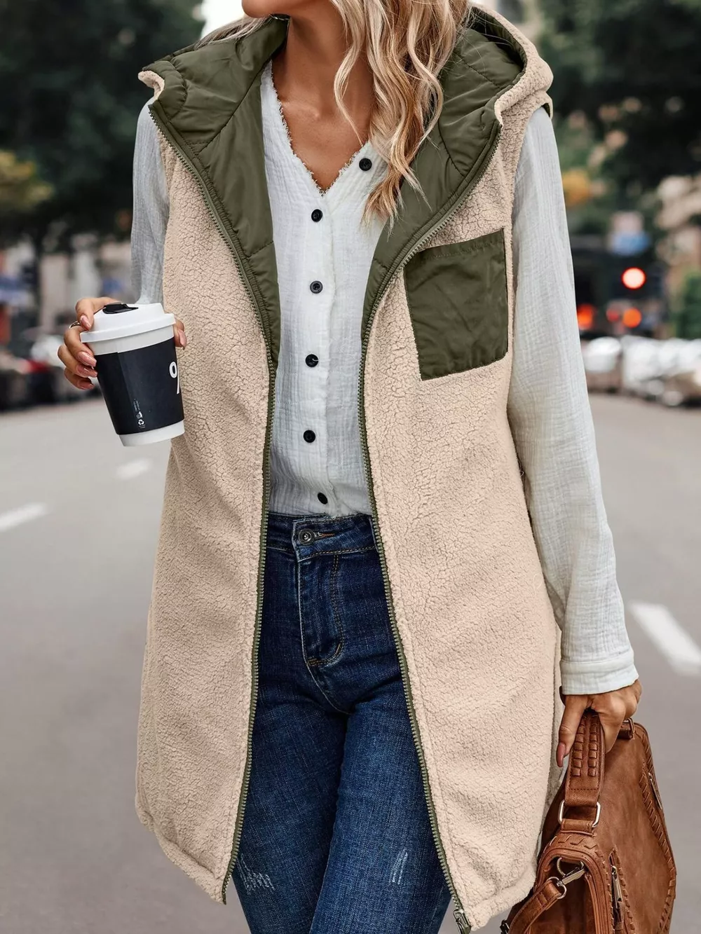 Full Size Hooded Sherpa-Lined Puffer Vest Coat Plus Size, image 16