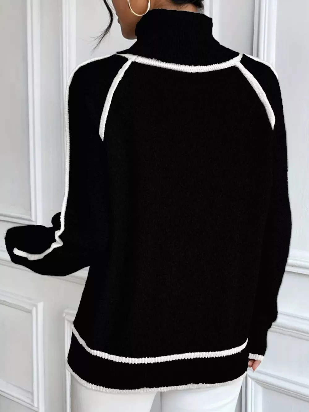 Full Size Turtleneck Contrast Trim Sweater Plus Size, image 11