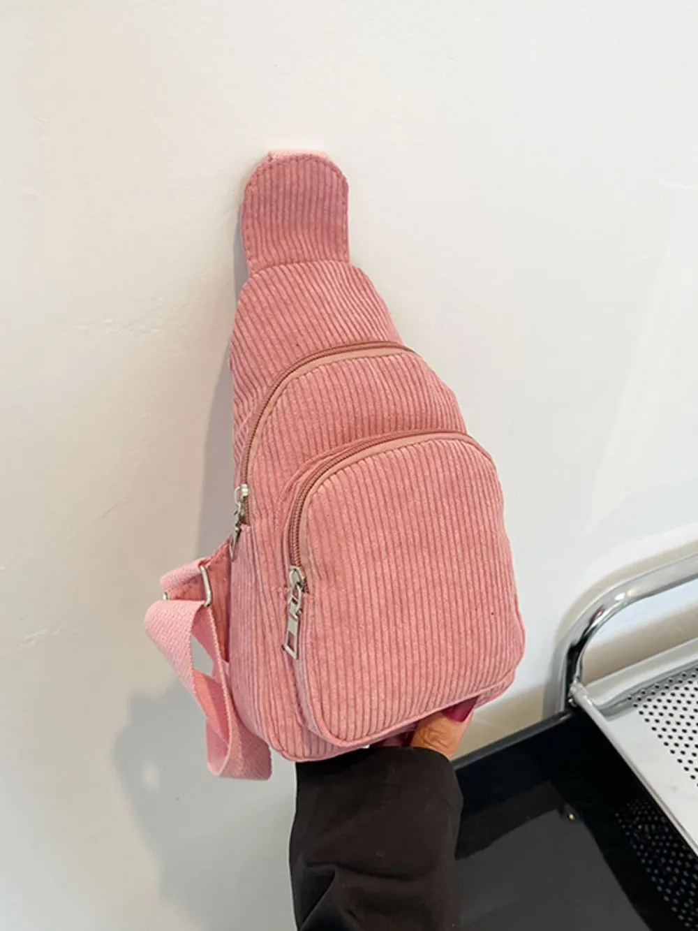 Corduroy Solid Color Crossbody Bag, image 8